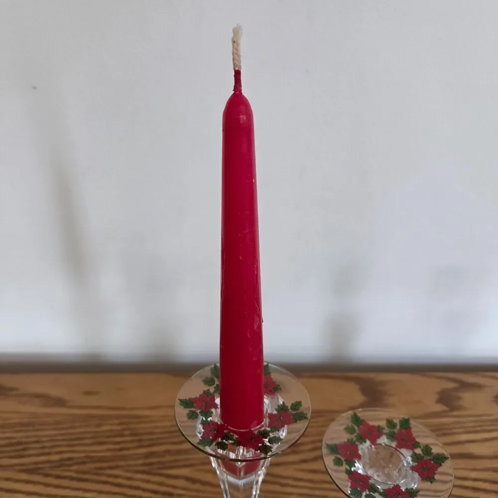Vintage Candle Bobeches Wax Drip Catchers Pairs Clear, Green, & Poinsettia Pairs